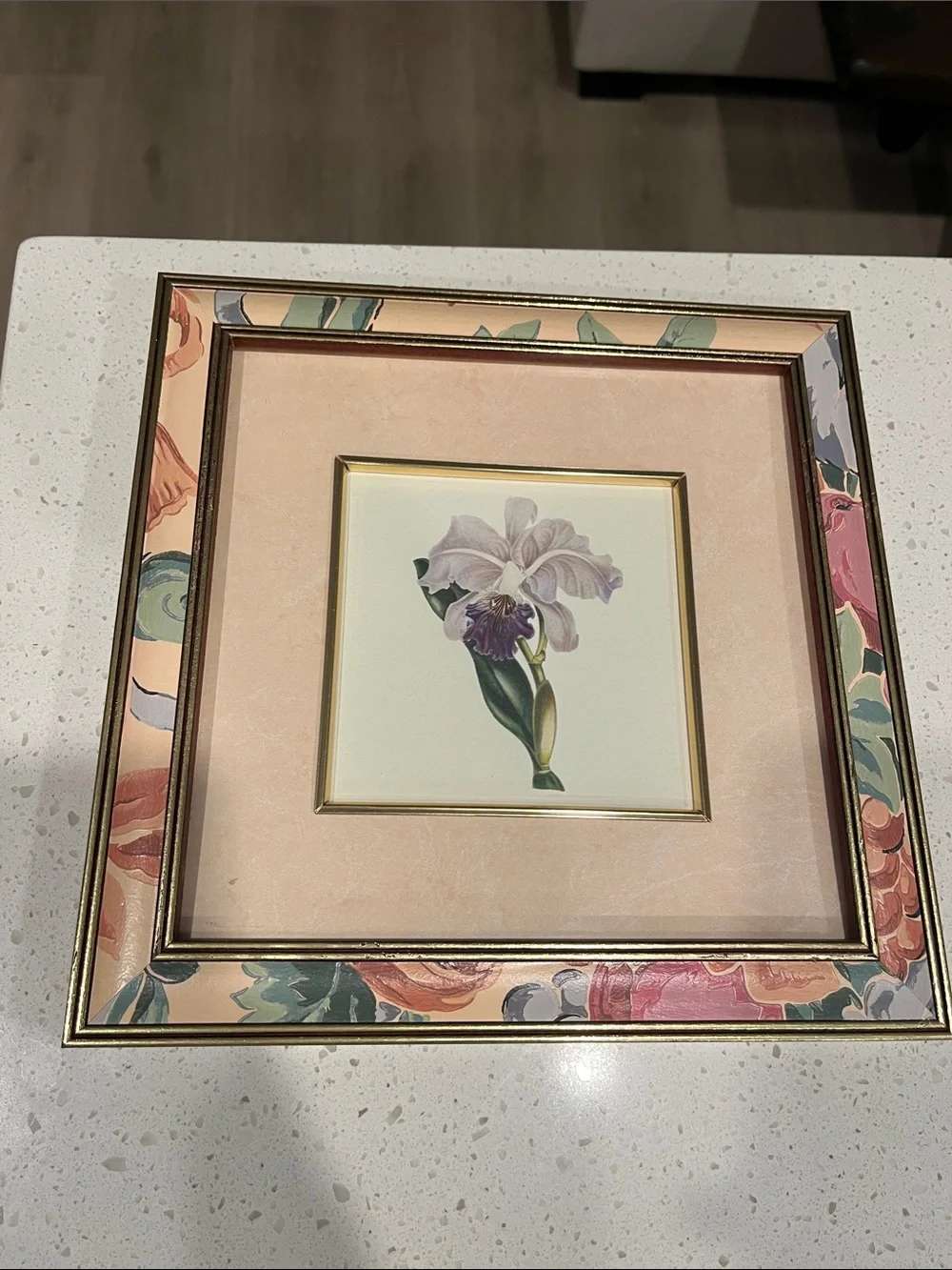 Floral Square Picture Frame Set in Blush Pink and Gold (Set of 4)